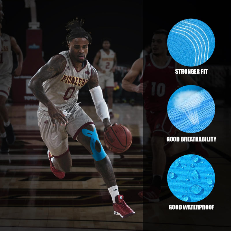 Precut Kinesiology Tape for Knees,10 PCS Waterproof & Breathable Knee Support Tape, Elastic Knee Support & Stability - Athlete-Level Protection - Hypoallergenic Latex-Free (Blue) Blue