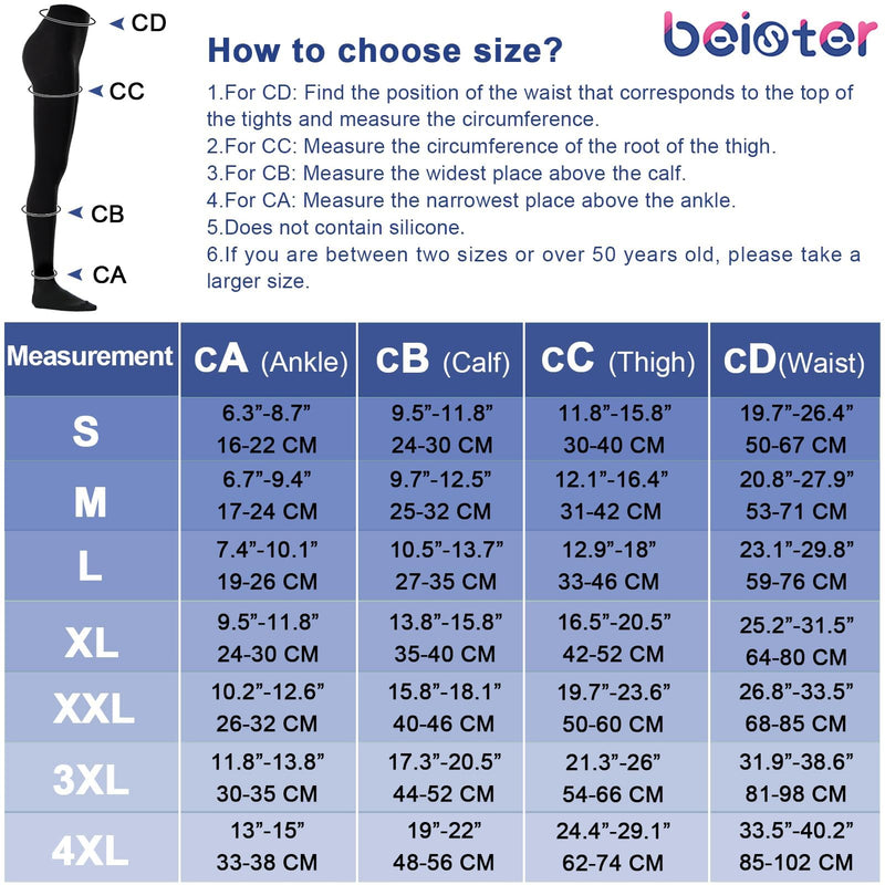 [Australia] - beister Medical compression stockings for women, long, 20-30 mmHg, support stockings for men, opaque toe wrap compression trousers, class 2, solid support for varicose veins, edema, black, 4XL 