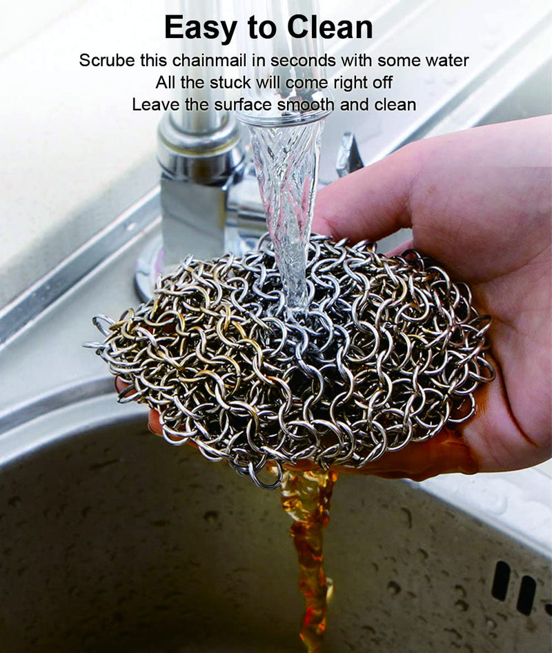 [Australia] - Cast Iron Cleaner, 7 Inch 316L Stainless Steel Chainmail Scrubber for Cast Iron Pan Skillet Dutch Dishes Seasoning Protection Cookware Accessories 