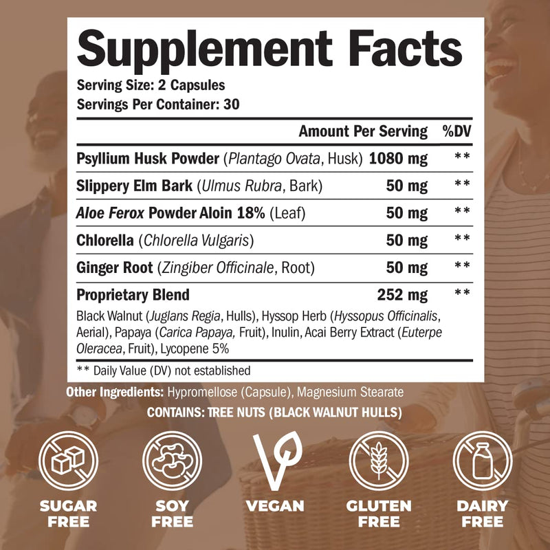 [Australia] - Psyllium Husk Powder Capsules. Fiber Supplement for Digestive, Colon & Gut Health - Dietary Fiber Pills Help Keep You Regular. Antioxidant & Energy Support for Men & Women. Vegan, Non-GMO. 60 Capsules 60 Count (Pack of 1) 