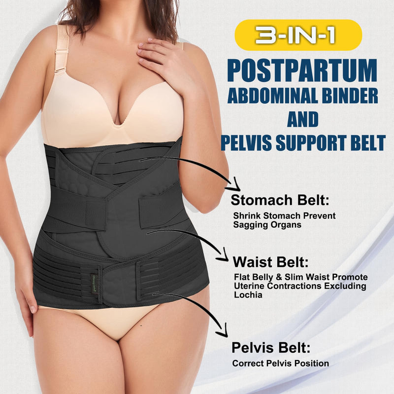 [Australia] - 3 in 1 Postpartum Belly Band - Postpartum Belly Support Recovery Wrap, After Birth Brace, Slimming Girdles, Body Shaper Waist Shapewear, Post Surgery Pregnancy Belly Support Band (S/M, Black) S/M 
