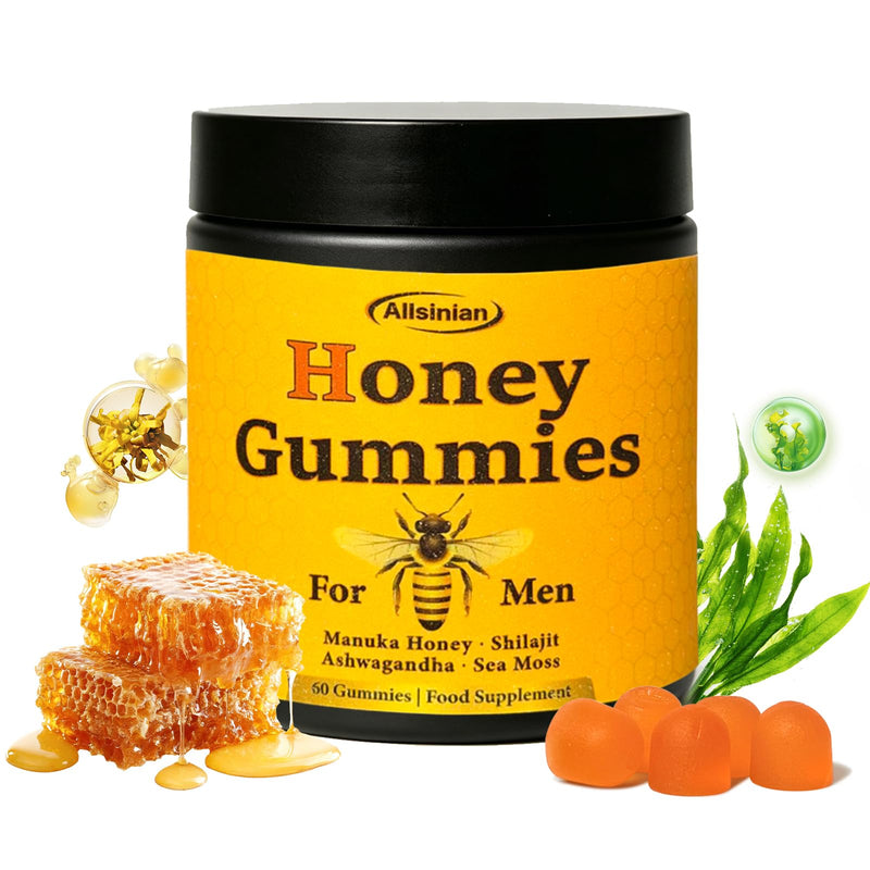 Men’s Manuka Honey Gummies, with Shilajit, Ashwagandha, Sea Moss, Improves Endurance, Lowers Cortisol, Reduces Fatigue, Vegan, Non-GMO (60 Gummies)