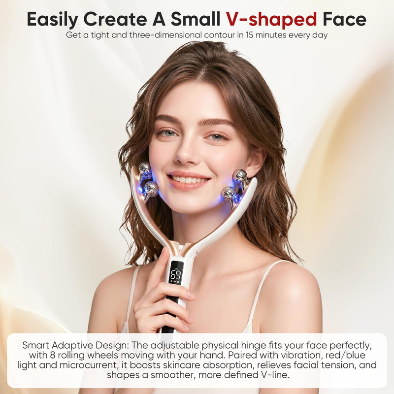 5 in 1 Face Massager, Face Roller Jaw & Tmj Massager for Lymphatic Drainage, Ice Roller for Face Sculpting Tool with Red Blue Light, Vibration, Heating for Home & Travel Use