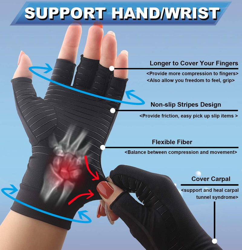 [Australia] - 2Pairs Copper Arthritis Compression Gloves for Women Men, Fingerless Compression Gloves for Carpal Tunnel, Hand Pain, RSI, Driving, Typing, Copper Gloves Support Hands and Wrist for Work (Medium) Medium Open Finger 