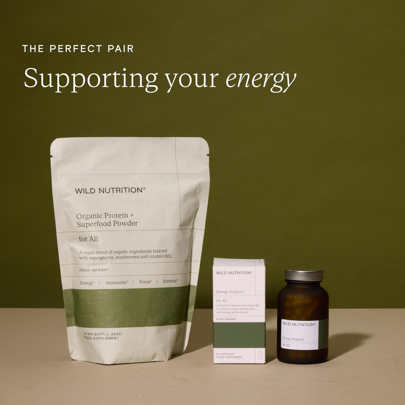 WILD NUTRITION Food-Grown Energy Support | with Iron, Vitamin C, and Magnesium - Ethically Sourced - Maintain Energy Levels + Immune Support - 60 Capsules