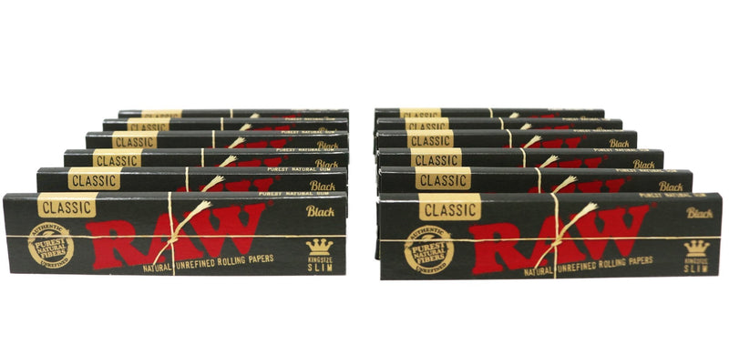 [Australia] - RAW Classic Black King Size Slim Natural Unrefined Ultra Thin 110mm Rolling Papers (12 Packs) 