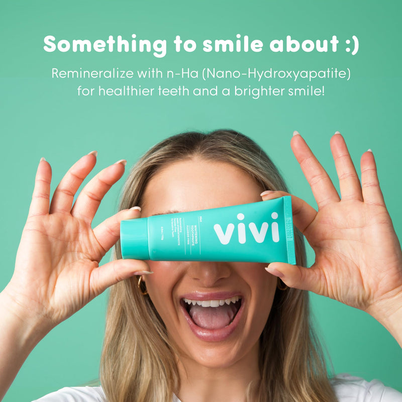 [Australia] - vivi Fluoride Free Nano Hydroxyapatite Whitening Toothpaste – Sensitivity Relief, Gently Removes Stains & Strengthens Enamel, Peroxide Free, with Xylitol, Mint Flavor, 4oz 1pk 