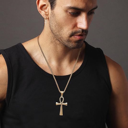 Egyptian Jewelry Men Women 18K Gold Plated Vintage The Key of The Nile Ankh Cross Pendant Necklace