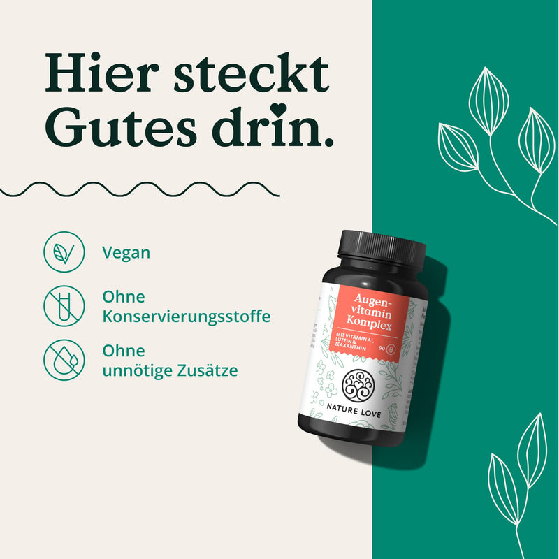 [Australia] - NATURE LOVE® eye vitamin complex - 90 capsules with vitamin A - with lutein, zeaxanthin and vitamin E - vegan, high dosage, without unnecessary additives - laboratory tested in Germany 