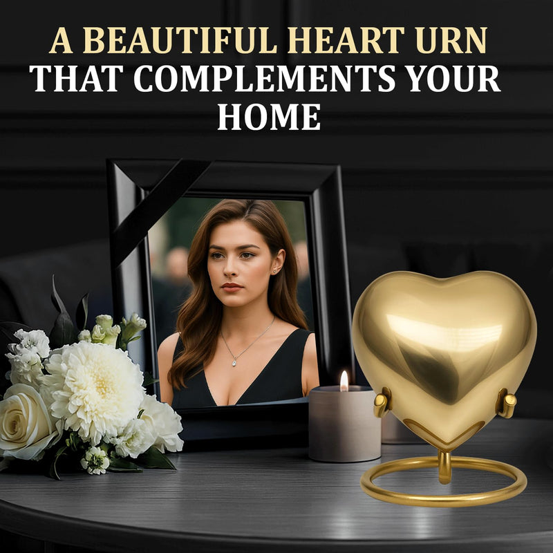 [Australia] - Mini Urn for Human Ashes ‚Äì Keepsake Urn for Ashes ‚Äì Small Heart Urn Memorial with Stand ‚Äì A Beautiful Heart Shaped Tribute for Women, Men, Baby & Infant (Golden, Small) Golden 
