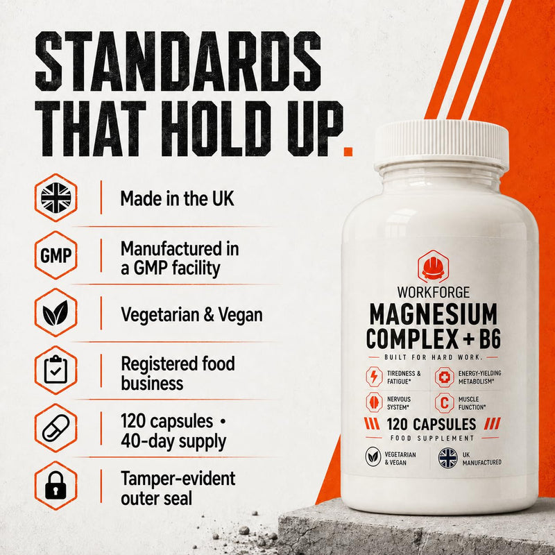Magnesium Complex Supplement with Vitamin B6, 120 Capsules | 375mg Elemental Magnesium, Bisglycinate Malate Taurate, Vegan, UK Made