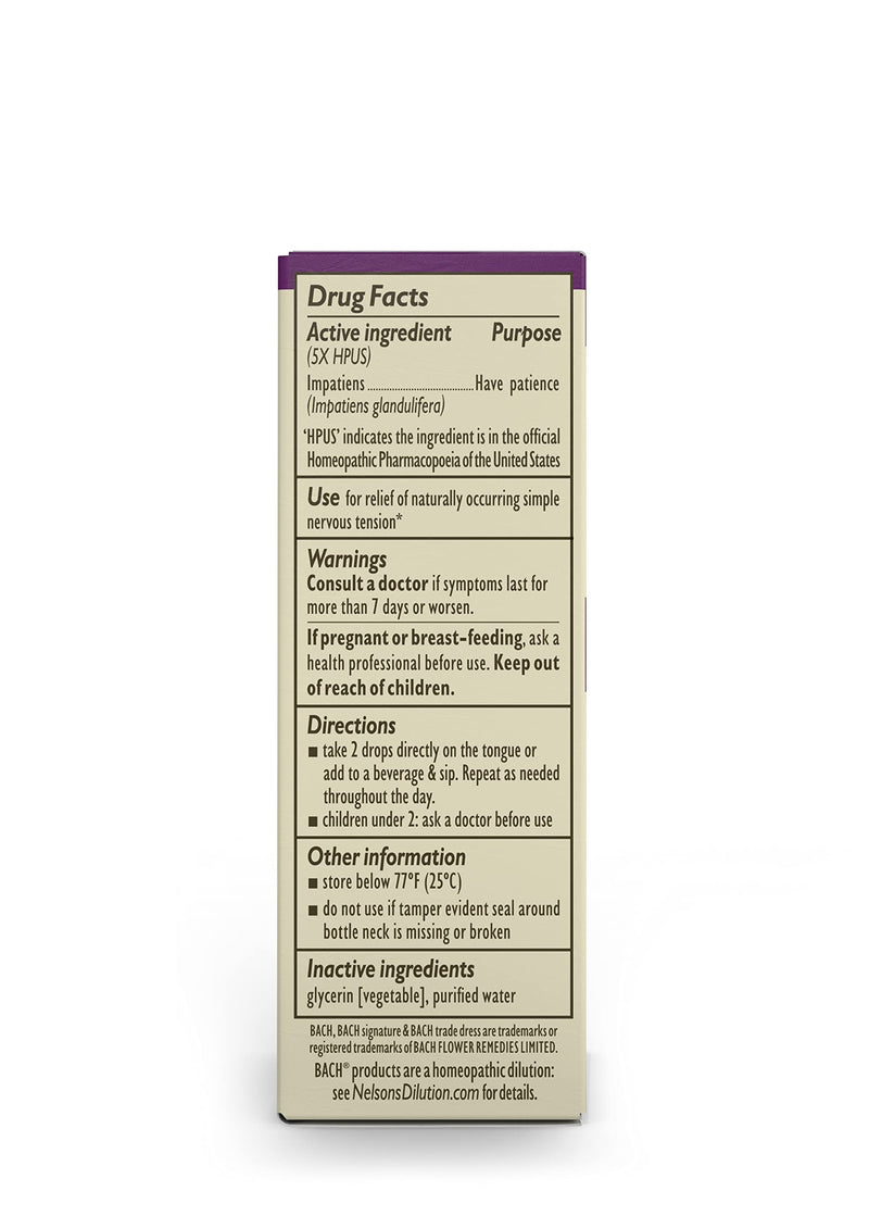 [Australia] - Bach Original Flower Remedies, Impatiens for Patience (Non-Alcohol Formula), Natural Homeopathic Flower Essence, Vegan, 10mL Dropper 