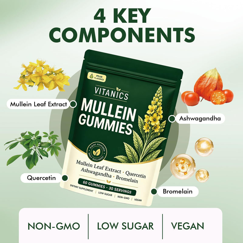 Vitanics Mullein Gummies, Lung & Respiratory Support, 60 Count | Lung & Respiratory Support, Mullein Gummies