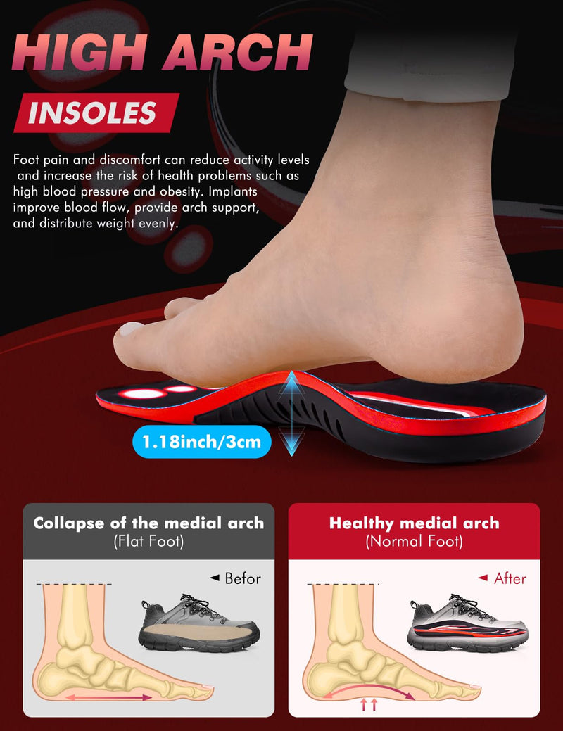 [Australia] - Plantar Fasciitis Relief Insoles, Arch Support Insoles Men Women, Athletic Shoe Insoles, Orthotic Work Boot Inserts for High Arch, Flat feet, Pain Relief[1-Pair](Men9-10.5/Women10-11.5) Red M(Men 9-10.5/Women 10-11.5) 