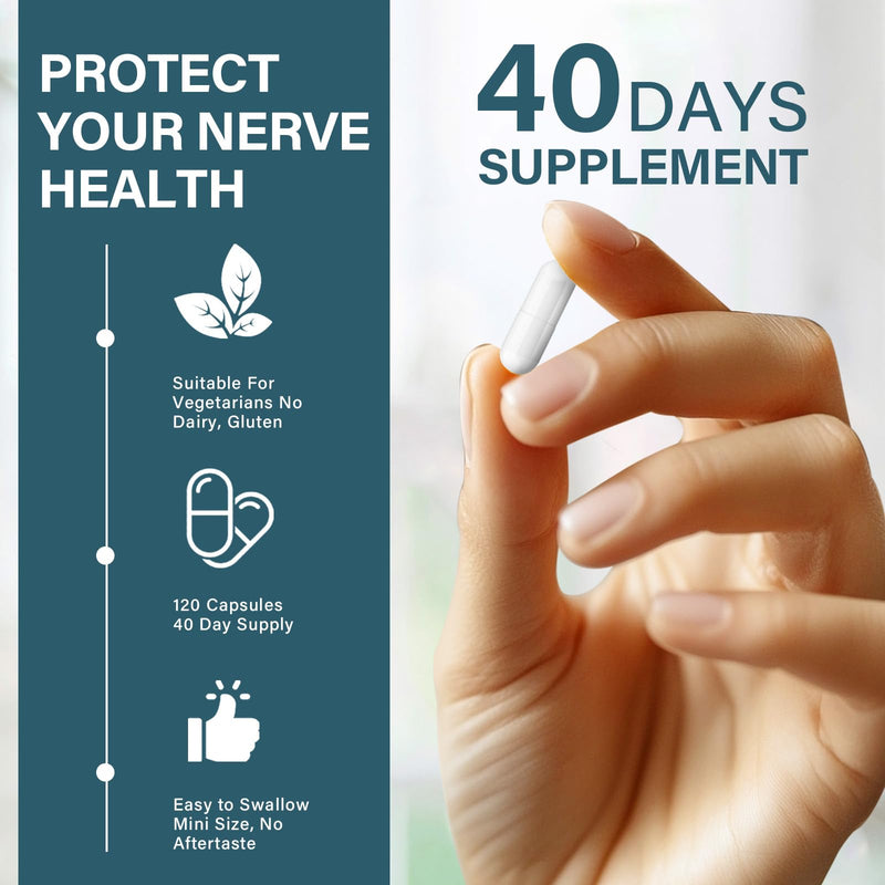 Nerve Savior for Neuropathy, 120 Capsules with 600mg Alpha Lipoic Acid, Benfotiamine & B12, for Discomfort in Feet, Hands, Legs, Back & Neck