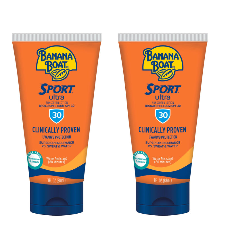 [Australia] - Banana Boat Sport Ultra Sunscreen Lotion SPF 30, Travel Size 3oz Twin Pack, Sweat & Water Resistant Sunblock for Active Lifestyle(Pack of 2) 3 Fl Oz (Pack of 2) 