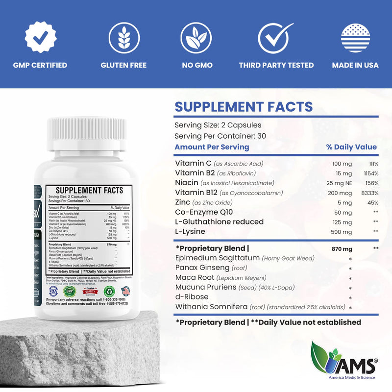 America Medic & Science Sperm Count Max (60 Capsules) | Male Fertility Supplement | Enhances Sperm Count and Reproductive Health | Prenatal Vitamins for Men | with Zinc, CoQ10, Vitamin C, B2, and B12 60 Count (Pack of 1)