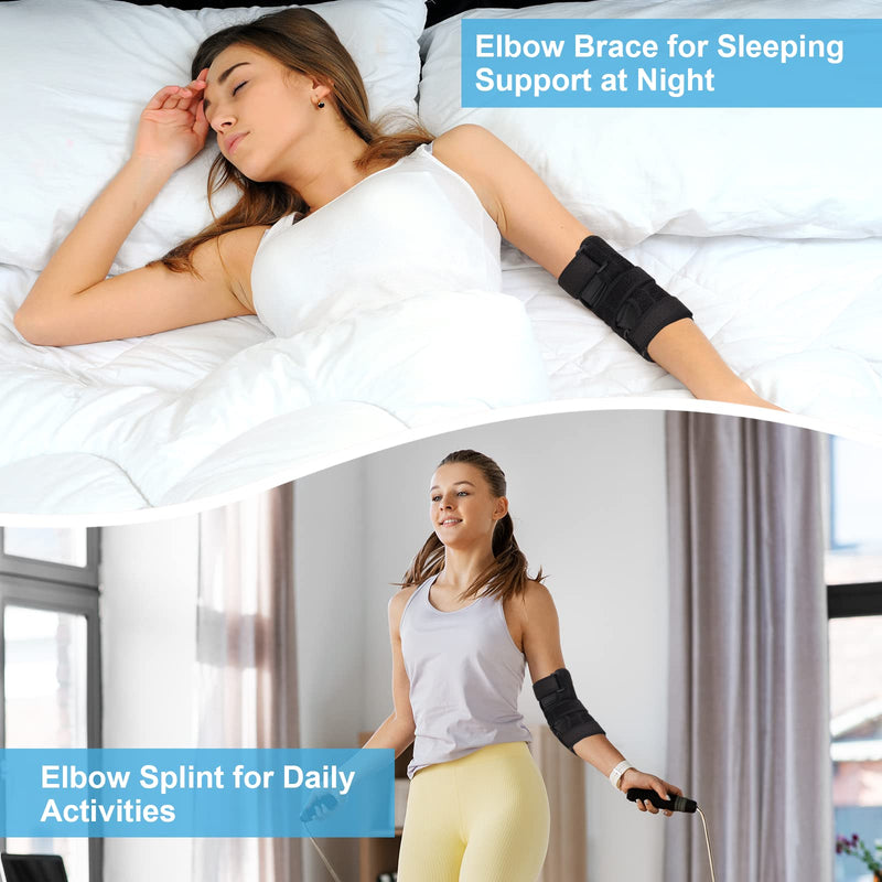 Elbow Splint Tendonitis Elbow Brace, Cubital Tunnel Syndrome Brace with 4 Removable Metal Spring Splints for Sleeping, Elbow Immobilizer for Ulnar Nerve Entrapment， Golfers Elbow (S/M) Elbow Brace S/M