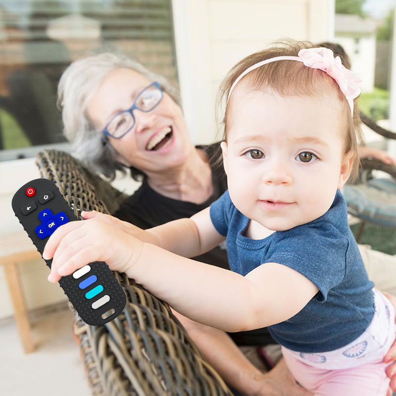 [Australia] - 2Pcs Silicone Teething Toys, Remote Control Shape Teethers for Babies Remote Teething Toys, Silicone TV Remote Teether BPA Free/Refrigerator Safe 2 Black 