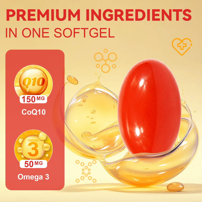 Ubiquinol CoQ10 High Strength 200mg Softgels with Omega 3 Coenzyme Q10 Supplements for Women&Men Powerful Antioxidant for Heart Health 120 Softgels 4 Months Supply