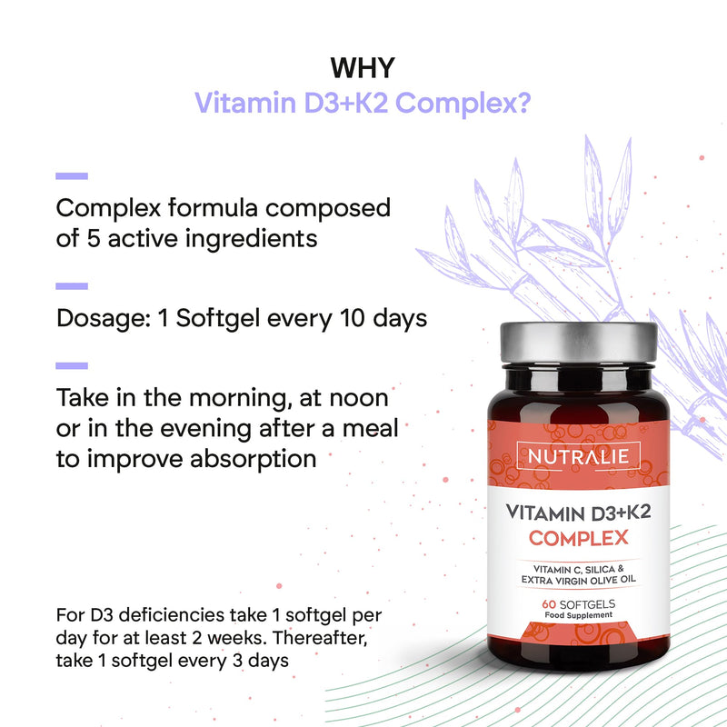 Vitamin D3 and K2 10,000 IU - D3 K2 MK7 with Vitamin C and Extra Virgin Olive Oil - 60 Softgels Vitamin D Complex Nutralie
