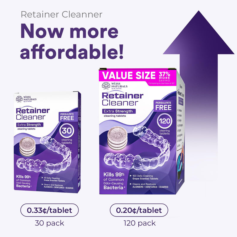 [Australia] - Weiss Naturals Retainer Cleaner Tablets, Invisalign Cleaner, Remove Stains, Odors & Plaque, PERSULFATE FREE Night Guard & Denture Cleaner 2-Month Supply, 60 Grape Scented Tablets 60 Count (Pack of 1) 