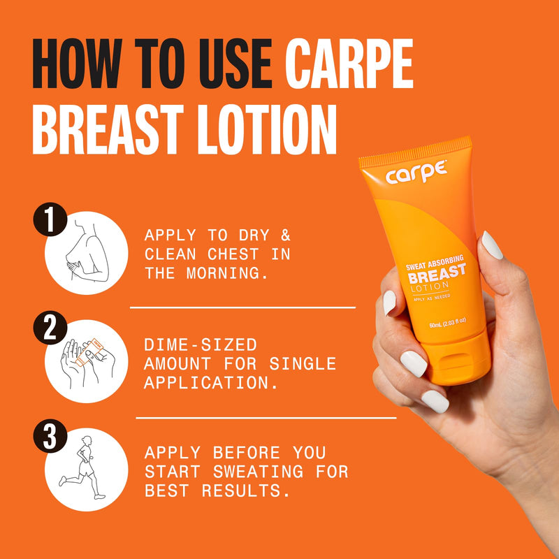 Carpe Sweat Absorbing Breast - Helps Keep Your Breasts and Skin Folds Dry - Sweat Absorbing Lotion - Helps Control Under Breast Sweat - Great For Chafing and Stain Prevention 2.03 Fl Oz (Pack of 1)