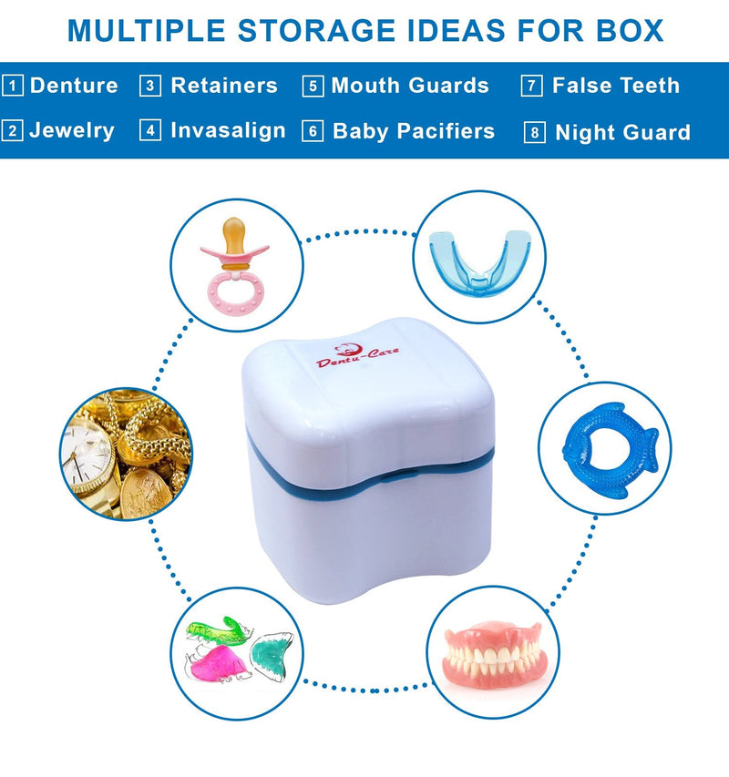 Professional Denture Care System - 2 Dual-Head Cleaning Brushes, Plaque Removal Tool & Premium Travel Case - Complete Daily Care Kit for Full & Partial Dentures