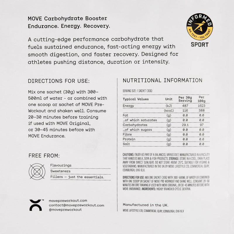 MOVE Pre-Workout Powder Carb Booster, 100% Highly Branched Cyclic Dextrin, 12 Sachets (12x30g)