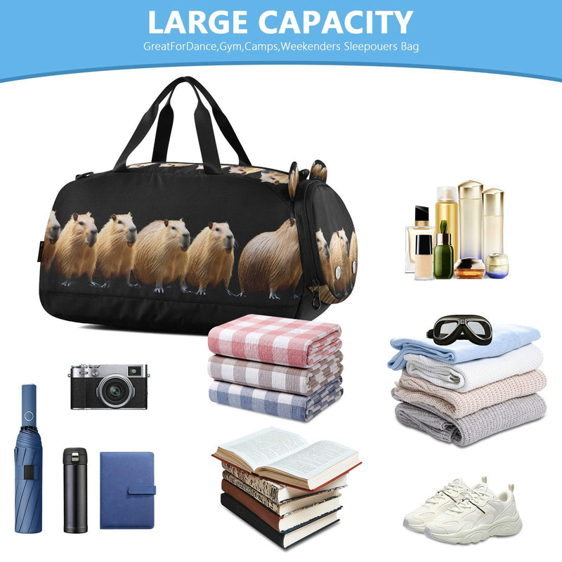 Duffle Bag for Boys or Girls with Shoes Compartment, Funny Capybara Sports Travel Bag Overnight Multicolor 1