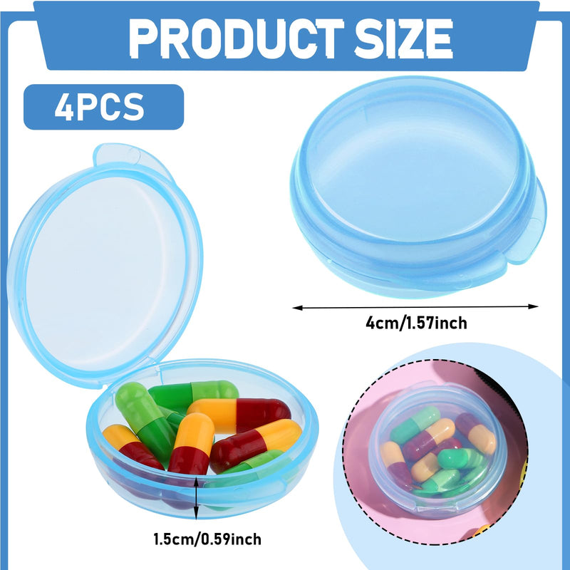 4 Pcs Mini Pill Organizer Small Pill Box Cute Portable Pill Case, 4 Blue | for Pocket Purse, Travel Storage Containers, Earplug Case, Medicine Dispenser, Vitamin Holder