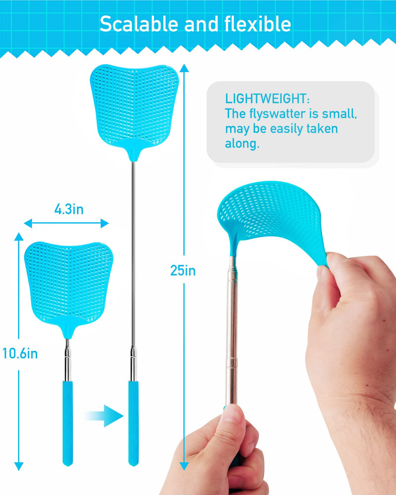 2 Pack Fly Swatters Heavy Duty Set, Fly Swatter, Telescopic Fly Swatters, Stainless Steel Handle for Flyswatter. (Blue)