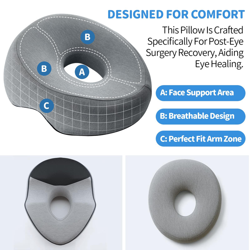 [Australia] - Memory Foam Face Down Pillow, Massage Headrest for Bed, BBL Pillow After Surgery, Stomach Sleeping,Prone Sleepers, Post-Eye Surgery Recovery Removable Cover Light Gray 