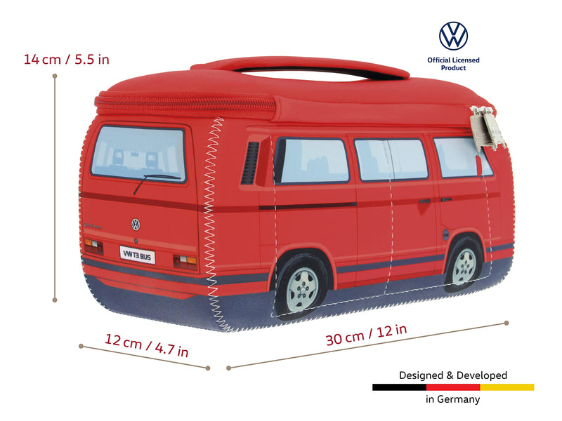 BRISA VW Collection - T3 Bus Camper Toiletry Bag Cosmetic Case | Volkswagen Toiletry Bag Cosmetic Case, Water-Repellent, Hanging Hook, 4 Mesh Pockets for Travel, Bathroom, Neoprene, Large Red Groß (30 x 14 x 12 cm)