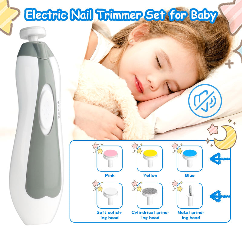 [Australia] - Baby Healthcare and Grooming Kit, 28 in 1 Portable Baby Essentials Kit Electric Nail Trimmer Set with Gas Relief Hair Brush Comb Nasal Aspirator for Newborn Boys Girls (Grey White) 28 Kits-Grey White 