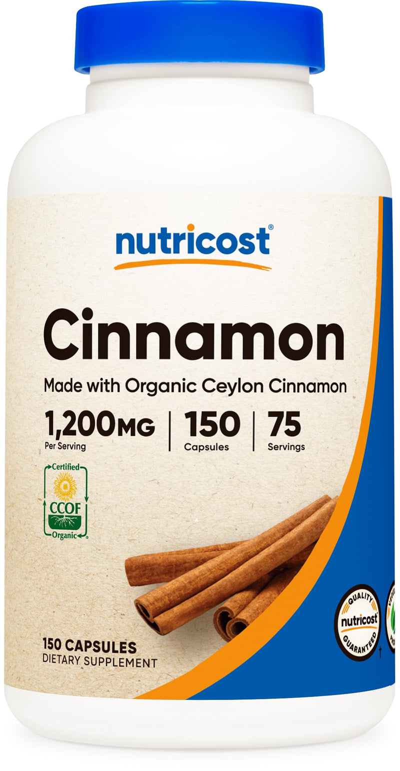 Nutricost Organic Cinnamon (Ceylon Cinnamon) 1,200mg Serving, 150 Capsules - Gluten Free, Non-GMO