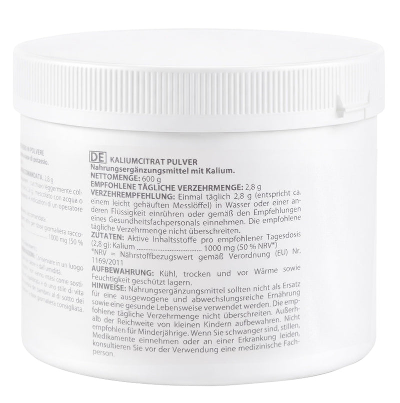 Potassium Citrate Powder 600g | 100% Pure Powder | Unflavored | Single Ingredient | Capsule-Free | Food Supplement