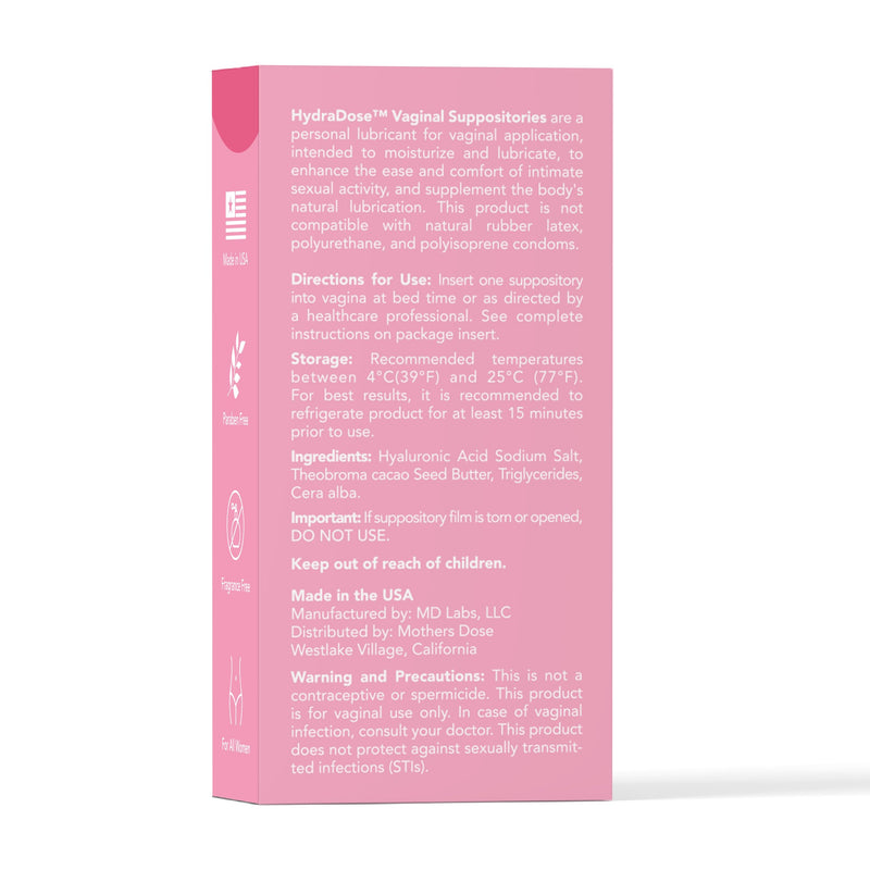 [Australia] - Mother's Dose Hyaluronic Acid 5mg Suppository HydraDose- Hormone Free Moisturizer for Vaginal Dryness-USA Made, 1 Month Supply- 10 Inserts 