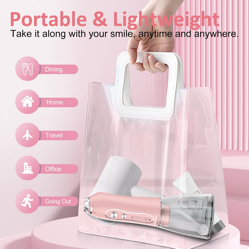 [Australia] - Water Dental Flosser Teeth Cleaner Pick, H2ofloss Cordless Portable Oral Irrigator,5 Mode IPX7 Waterproof Teeth Picks 300ML Rechargeable WaterFlosser for Home Travel (Pink) Pink 