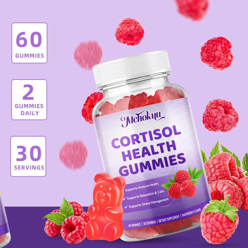 Cortisol Supplement Gummies for Women – Sugar Free Cortisol Gummies with Ashwagandha, Magnesium, L-Theanine, Rhodiola Rosea Supports for Daily Wellness - Vegan Raspberry Flavor, 60 Count 60 Count (Pack of 1)