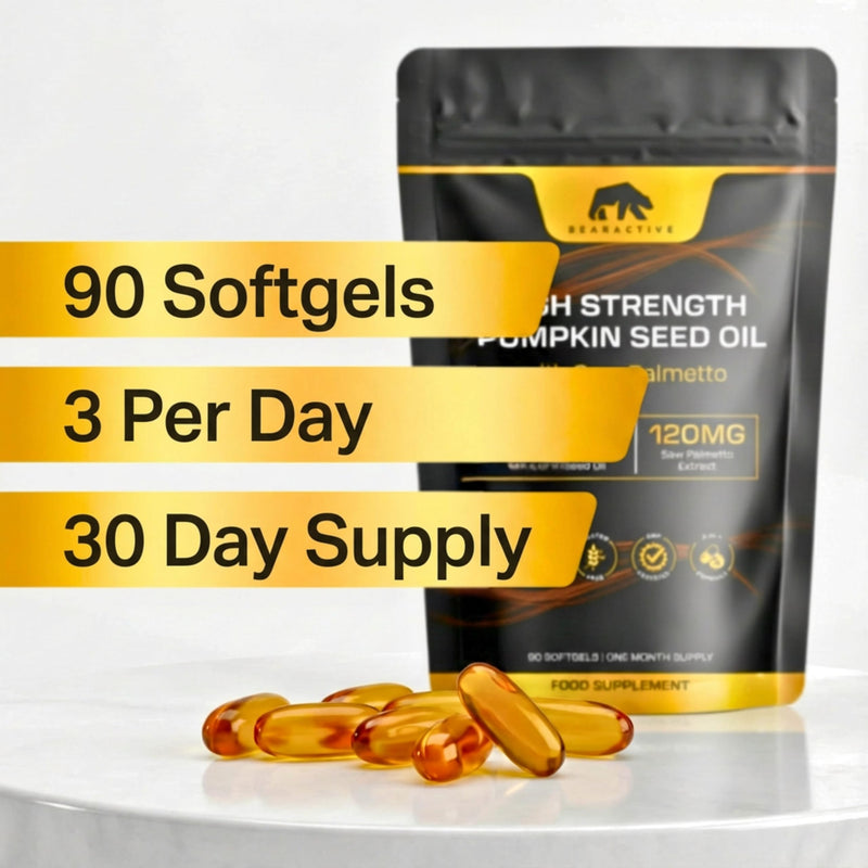 Pumpkin Seed Oil Capsules 2-in-1 Formula – 3000mg High Strength Cold Pressed Pumpkin Seed Oil – Omega 3 6 9 Capsules Supplement – Prostate & Bladder Support – 90 Softgels