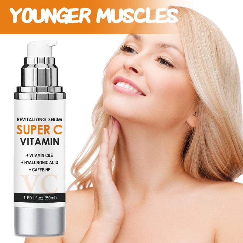 Vitamin C Serum for Face with Hyaluronic Acid & Vitamin E - Super C Revitalizing Face Serum for Anti-Aging - Reduces Wrinkles & Dullness for Radiant Skin - 1.69 fl.oz