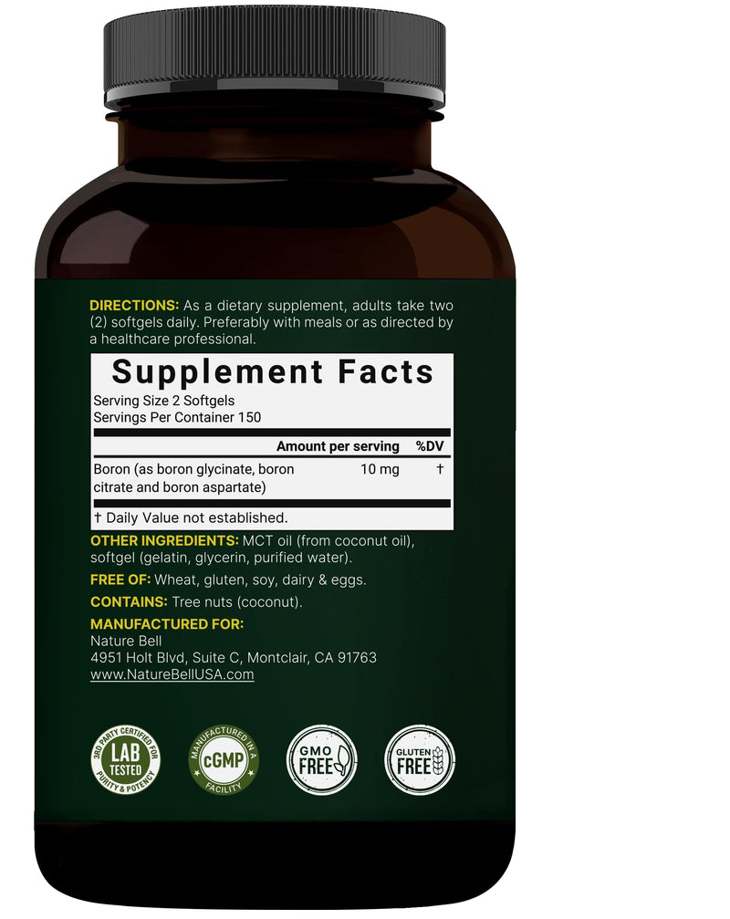 [Australia] - Boron 10mg, 300 Softgels with MCT Oil | High Absorption | Triple Action Boron Supplement for Men & Women | Glycinate, Citrate, & Aspartate Complex | Trace Minerals for Hormone, Bone, & Joint Support 