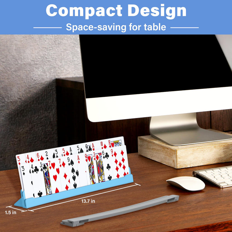 [Australia] - Set of 4 Playing Cards Holders for Seniors Adults ‚Äì Multi-layer Holders with Foldable Stand for Elderly or Little Hands Playing Cards Game Bridge Canasta Strategy Foot and Hand UNO, Blue + Grey 2 Blue + 2 Grey 