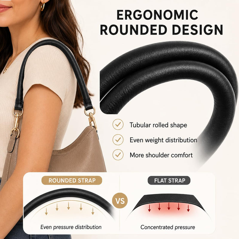 Vachetta Leather Shoulder Strap Replacement Strap, 27" Rounded Rolled Bag Strap for Soft Lucky Speedy 25 30 Satchels Classic Noir Strap Only