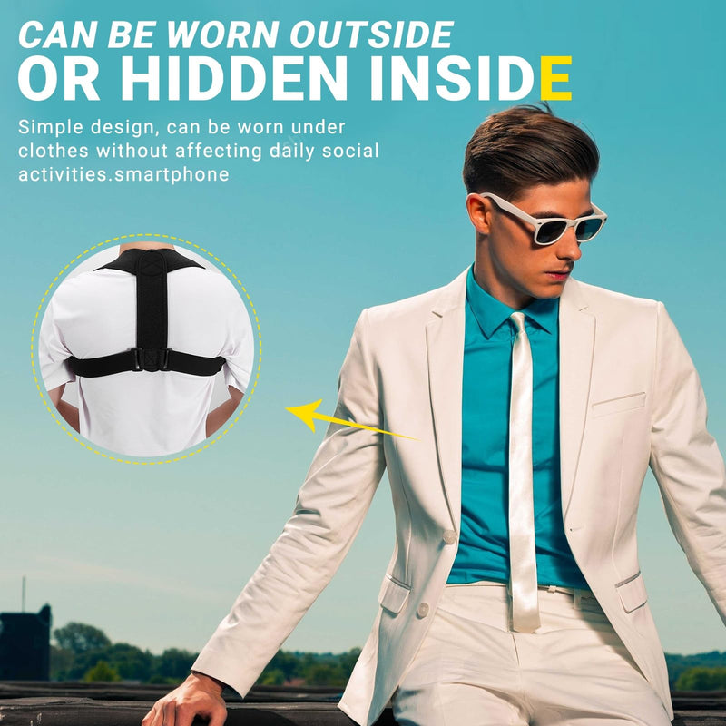 [Australia] - Adjustable Posture Corrector for Women & Men - Upper Back Brace Support for Clavicle, Neck Pain Relief & Spine Alignment, Comfortable Back Straightener Black 1 