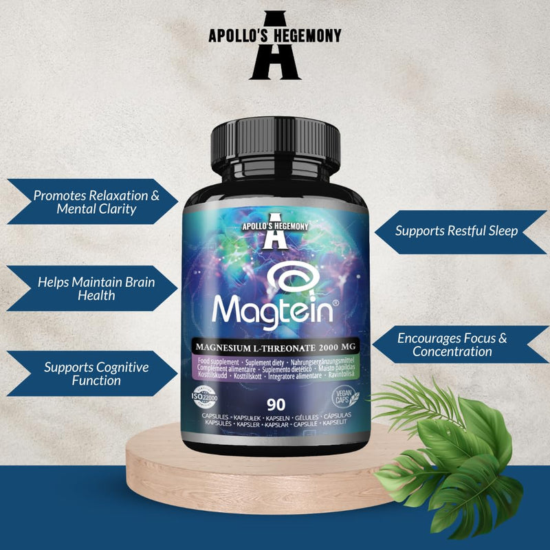 Magtein® Magnesium L-Threonate 144 mg per Daily Dose - 90 Vegan Capsules - 30-Day Supply - for Cognitive Function Support - by Apollo's Hegemony Capsule 90 count (Pack of 1)