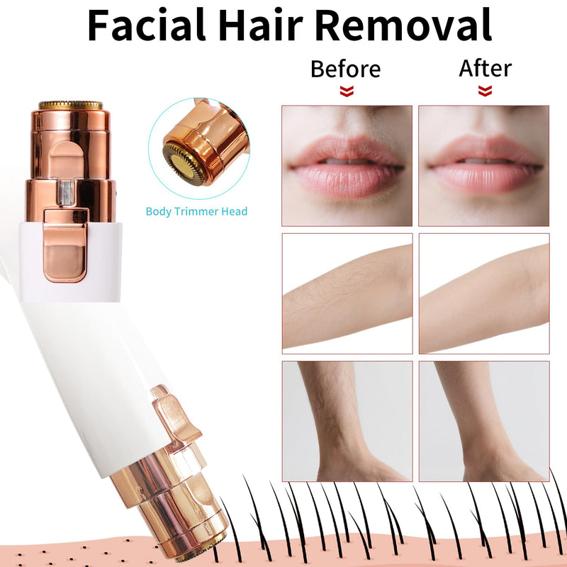 [Australia] - Facial Hair Removal for Women,2 in 1 Electric Hair Removal Device for Chin Upper Lip Peach Fuzz & Rechargeable Eyebrow Trimmer with LED Light for Precise Shaping 