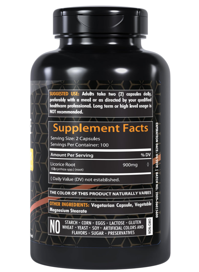 [Australia] - Ultra High Purity Licorice Root Capsules 900 mg | 200 Count | Supplement Extract | Non-GMO & Gluten Free 