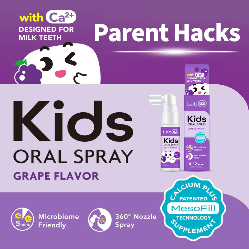 LAB52 Kids Oral Spray Gift Box, Toddler Toothpaste Helper for Daily Oral Care and Fresh Breath, Children Approved with Fluoride Free for Newborn to Preschoolers, Xylitol Grape Flavor (3 Packs) C. Gift Box - Grape